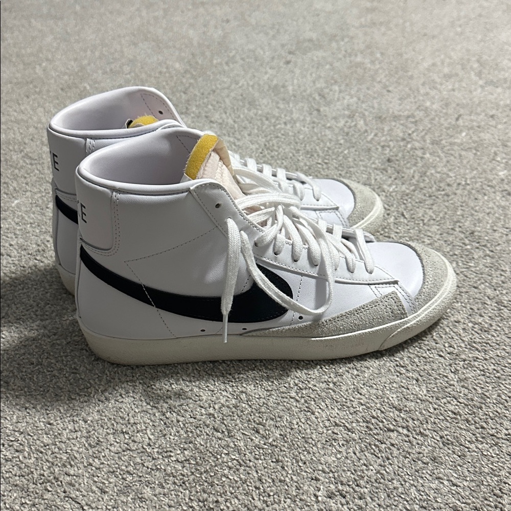 White High-Top Sneakers with Black Swoosh